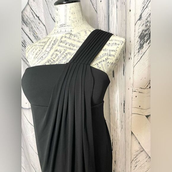 Boston Proper One Shoulder Tulip Dress Black 6 - Picture 2 of 7
